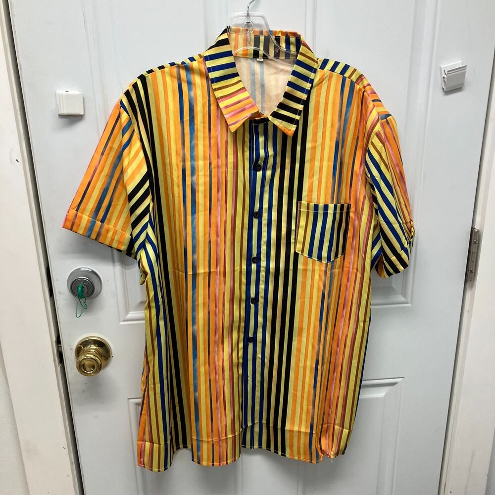 Bright Horizontally Striped Button Down Men's Shirt Size XL NOC3474 DT